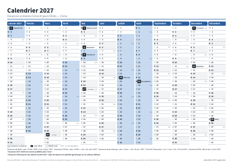 Aperçu : Calendrier 2027 Corse — A4 paysage
